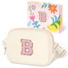 COSHAYSOO Valentines Birthday Initial Gifts for Women Teen Girls 5 6 7 8 9 10 11 12 13 14 Year Old Ivory Fanny Pack for Girls Belt Bag Crossbody Travel Purse Unique Trendy Cute Stuff Chenille Letter B view 1