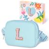 COSHAYSOO Valentines Birthday Initial Gifts for Teen Girls 5 6 7 8 9 10 11 12 13 14 Year Old Blue Fanny Pack for Girls Belt Bag Crossbody Travel Purse Unique Trendy Fashion Stuff Chenille Letter L