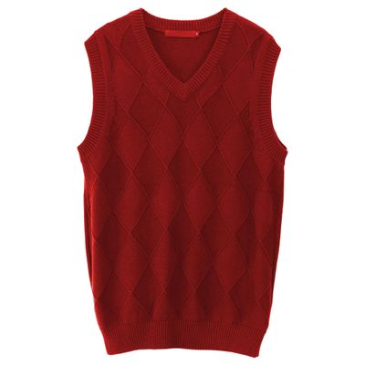 JEShifangjiusu Men's Rhombus Checkered Sweater Ves V Neck Sleeveless Pullover Casual Comfortable Knitted Topcoat (red,Large)