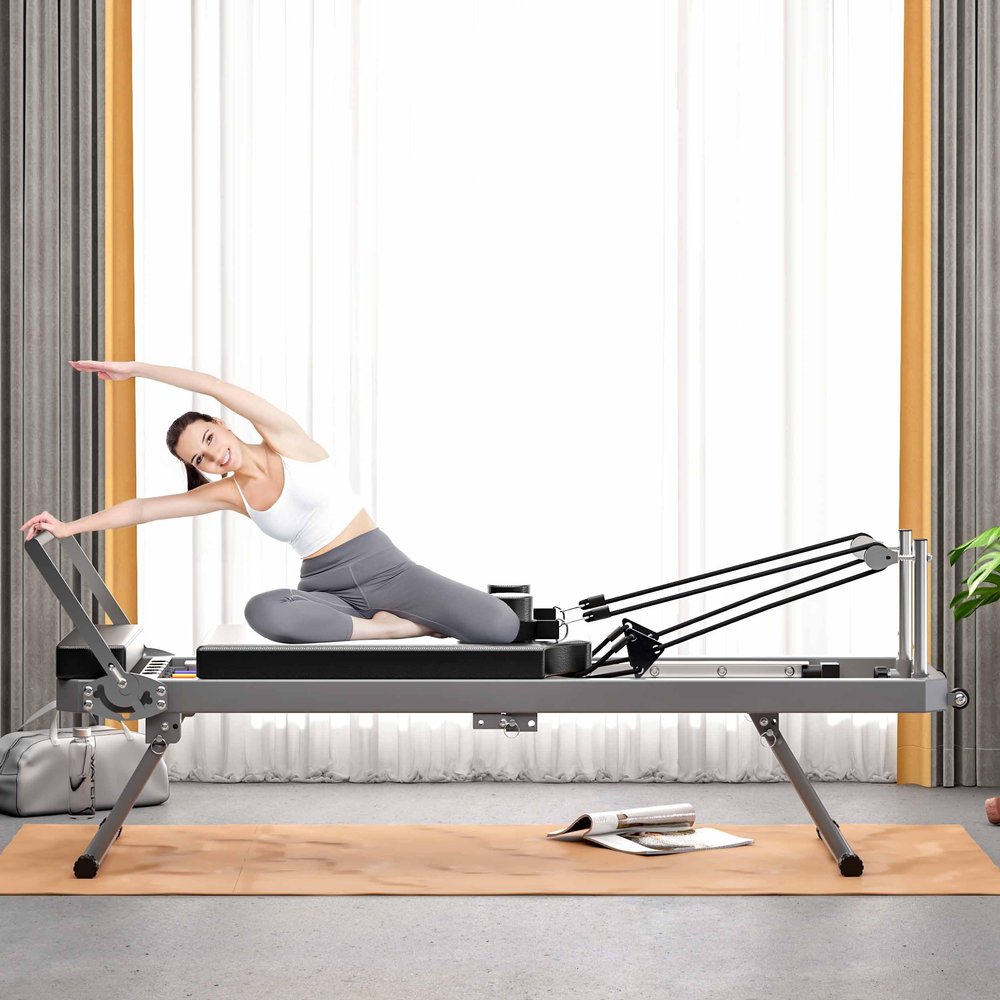 Foldable Pilates Reformer Machine for Home, 330 lb Capacity, Double Resistance, High-Density Cushion, Easy Assembly, Ideal for Home & Studio Workouts (Black)