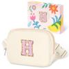 COSHAYSOO Valentines Birthday Initial Gifts for Women Teen Girls 5 6 7 8 9 10 11 12 13 14 Year Old Ivory Fanny Pack for Girls Belt Bag Crossbody Travel Purse Unique Trendy Cute Stuff Chenille Letter H view 1