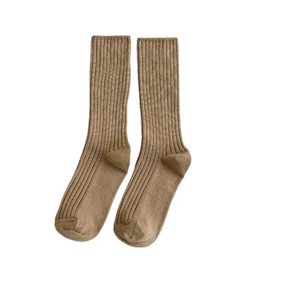 1 Pairs Vintage Women Cotton Socks Winter Knitting Solid Color Long Japanese Style Student Crew Socks