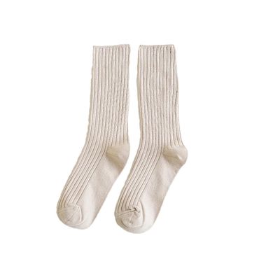 1 Pairs Vintage Women Cotton Socks Winter Knitting Solid Color Long Japanese Style Student Crew Socks