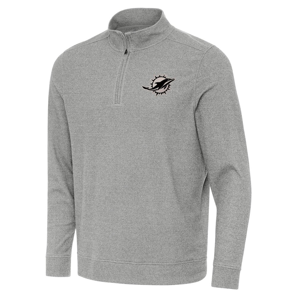 Antigua Men's Heather Gray Miami Dolphins Subtle Quarter-Zip Top