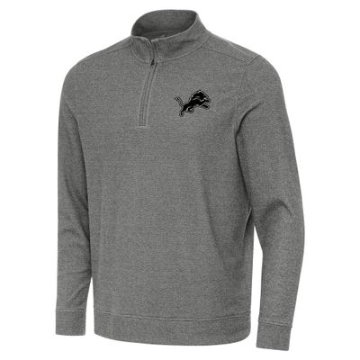 Antigua Men's Heather Black Detroit Lions Subtle Quarter-Zip Top
