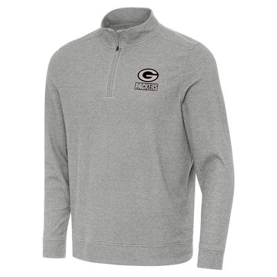 Antigua Men's Heather Gray Green Bay Packers Subtle Quarter-Zip Top