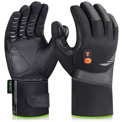 Heated Gloves for Men Women, Rechargeable Waterproof Heated Work Gloves with Arthritis Raynaud's Relief for Ski Golf Hiking Driving (Black+Green, XX-Large)