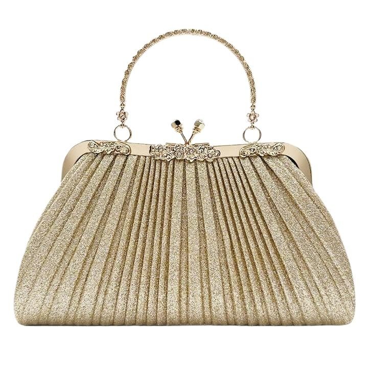 Memorest Gold Evening Bag for Women, Sparkling Clutch with Chain Strap, Perfect for Weddings, Proms, and Parties, Elegant Handbag and Cosmetic Purse, Ideal Gift for Special Occasions