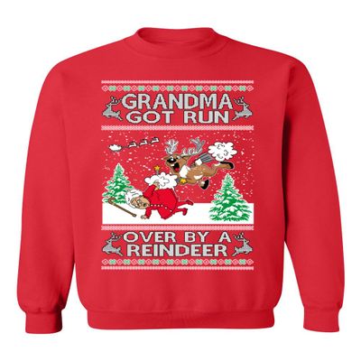 ALLNTRENDS Grandma Got Run Over by a Reindeer Funny Christmas Song Ugly Xmas Sweater Adult Sweatshirt (2XL, Red)