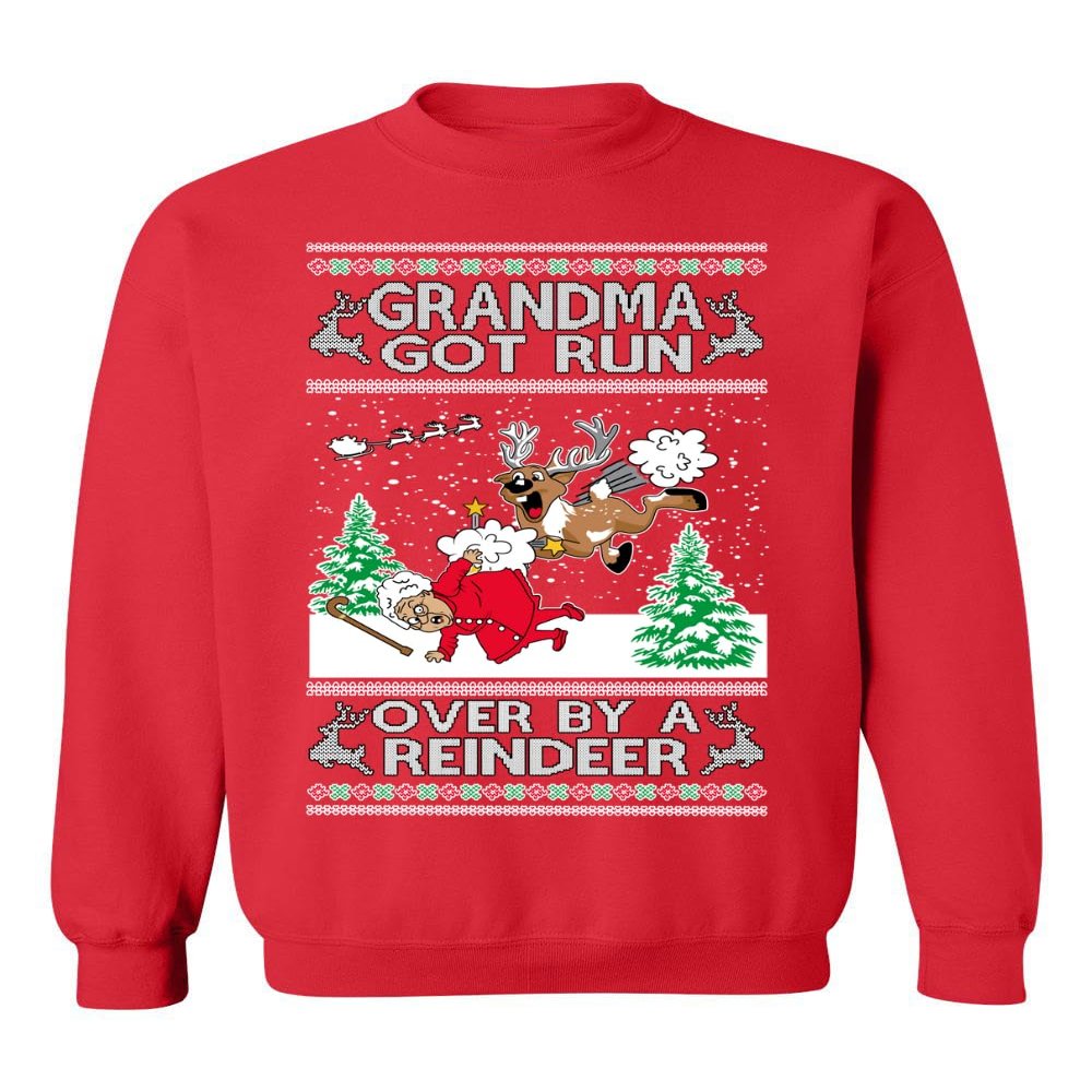 ALLNTRENDS Grandma Got Run Over by a Reindeer Funny Christmas Song Ugly Xmas Sweater Adult Sweatshirt (2XL, Red)