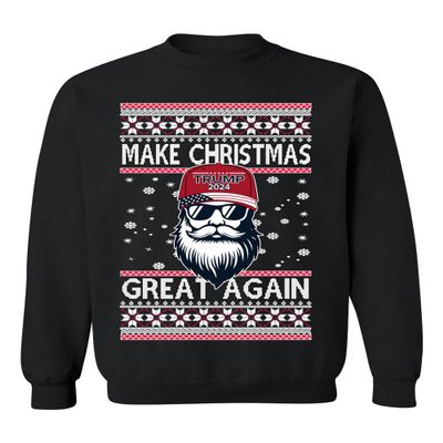 ALLNTRENDS Make Christmas Great Again Trump Santa Claus 2024 MAGA Ugly Christmas Sweater Crewneck Sweatshirt (M, Black)