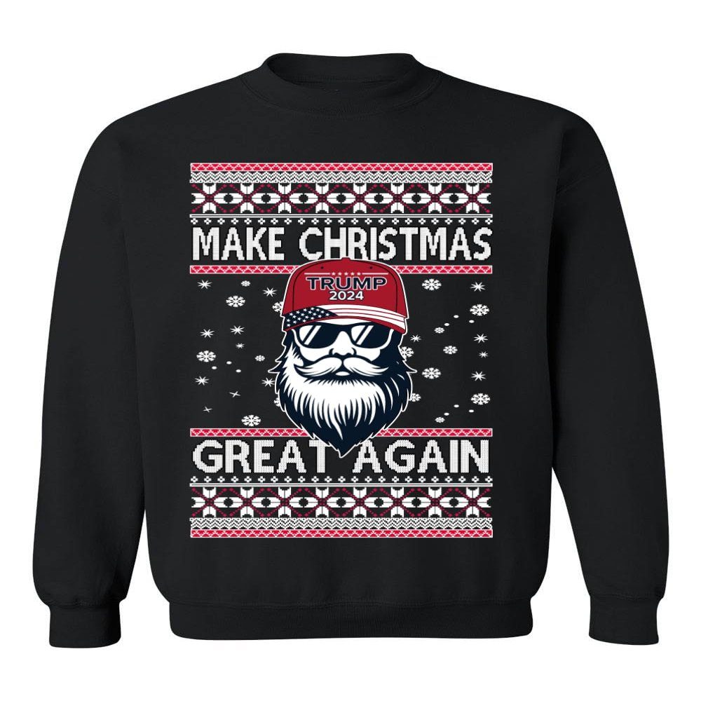 ALLNTRENDS Make Christmas Great Again Trump Santa Claus 2024 MAGA Ugly Christmas Sweater Crewneck Sweatshirt (M, Black)