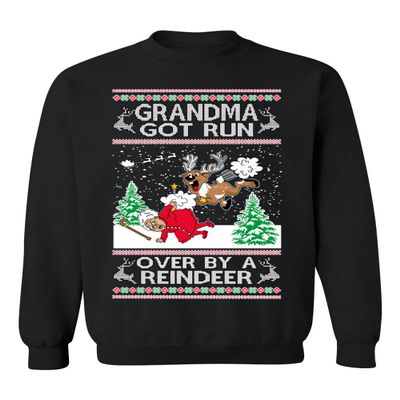 ALLNTRENDS Grandma Got Run Over by a Reindeer Funny Christmas Song Ugly Xmas Sweater Adult Sweatshirt (2XL, Black)
