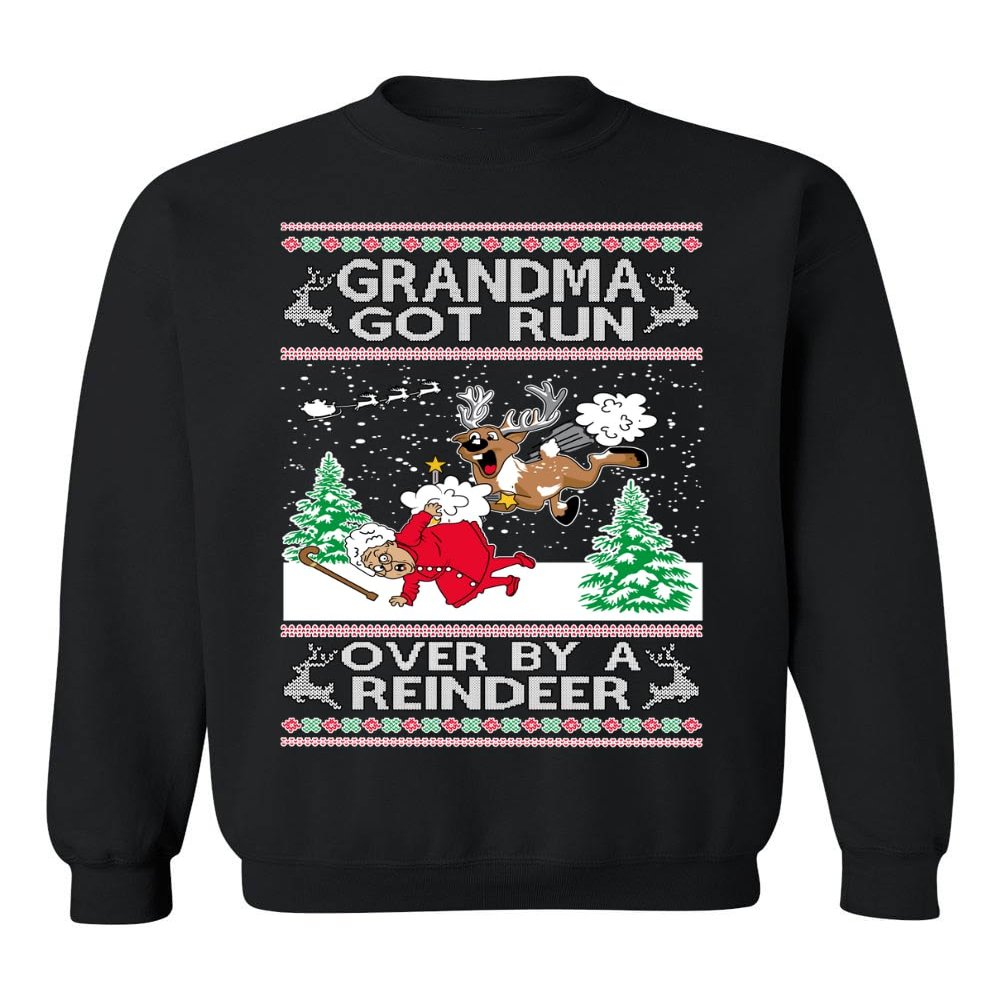 ALLNTRENDS Grandma Got Run Over by a Reindeer Funny Christmas Song Ugly Xmas Sweater Adult Sweatshirt (2XL, Black)