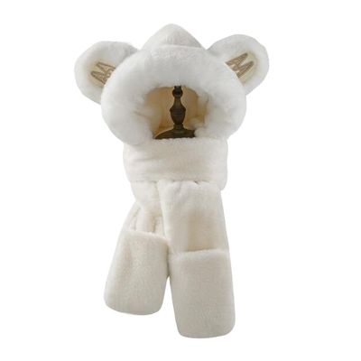 Kids Winter Hat Scarf Set, Unisex Kids Toddler Children Hat with Neck Warmer Winter Warm Accessory Mini Bear-White