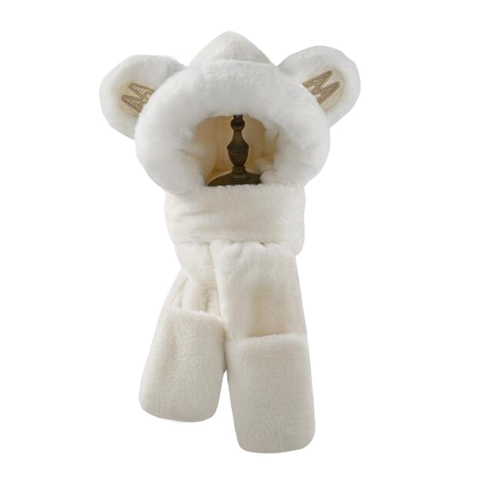 Kids Winter Hat Scarf Set, Unisex Kids Toddler Children Hat with Neck Warmer Winter Warm Accessory Mini Bear-White
