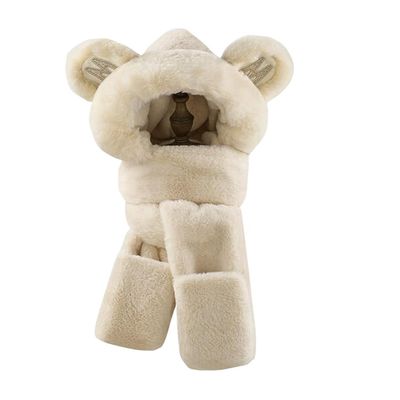Kids Winter Hat Scarf Set, Unisex Kids Toddler Children Hat with Neck Warmer Winter Warm Accessory Mini Bear-Beige