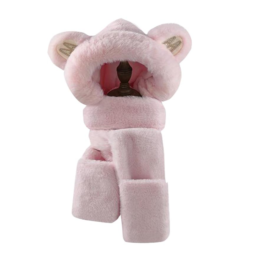 Kids Winter Hat Scarf Set, Unisex Kids Toddler Children Hat with Neck Warmer Winter Warm Accessory Mini Bear-Pink