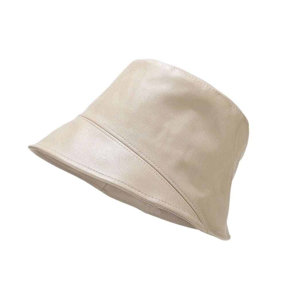 LINGYUXUAN Fashion Soft PU Leather Bucket Hat Men Women Waterproof Fisherman Cap Summer Outdoor Travel Hiking Sun Hats 2025(Beige)