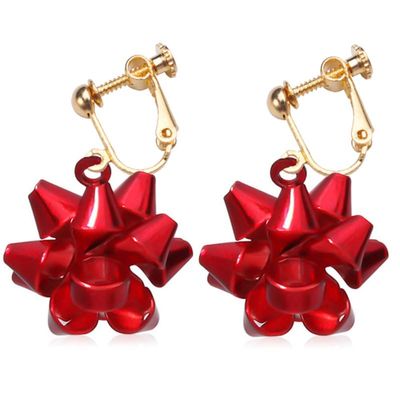 Christmas Clip on Earrings for Women Non Pierced Tree Cute Colorful Rhinestone Light Bulb Snowflake Bow Heart Dangling New Year Holiday Party Accessory Jewelry