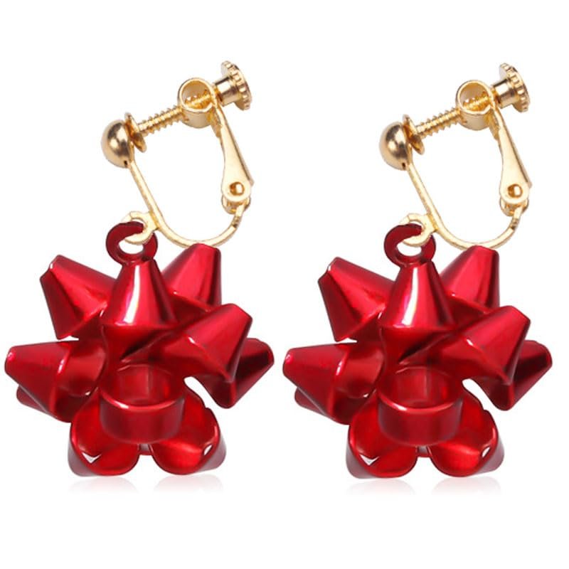 Christmas Clip on Earrings for Women Non Pierced Tree Cute Colorful Rhinestone Light Bulb Snowflake Bow Heart Dangling New Year Holiday Party Accessory Jewelry
