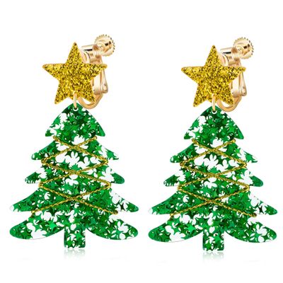 Christmas Clip on Earrings for Women Non Pierced Tree Cute Colorful Rhinestone Light Bulb Snowflake Bow Heart Dangling New Year Holiday Party Accessory Jewelry