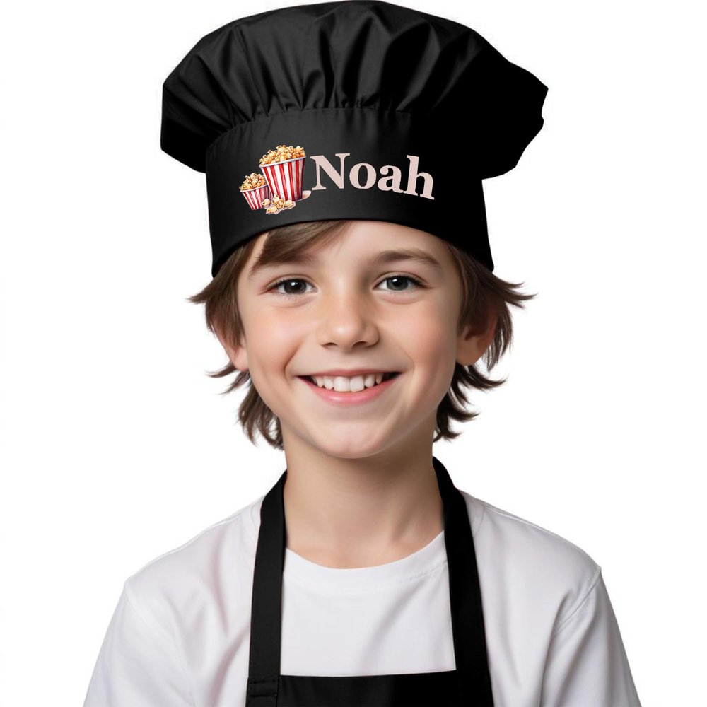 Personalized Kids Chef Hat, Custom Apron, Elastic Band Junior Chef Hat for Kitchen - White, Black, Red, Purple, Pink