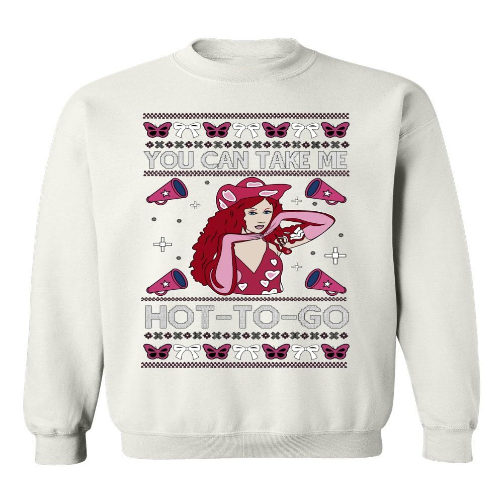ALLNTRENDS Hot to Go Viral Song Christmas Sweater Funny Midwest Princess Pop Star Ugly Christmas Sweatshirt (S, White)