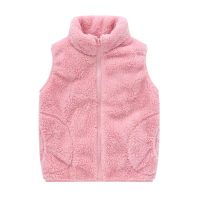 Boys Girls Solid Color Full-Zip Fleece Vest Jacket Sleeveless Lapel Outwear Kids Toddler Autumn Boys (Pink, 4-5 Years)