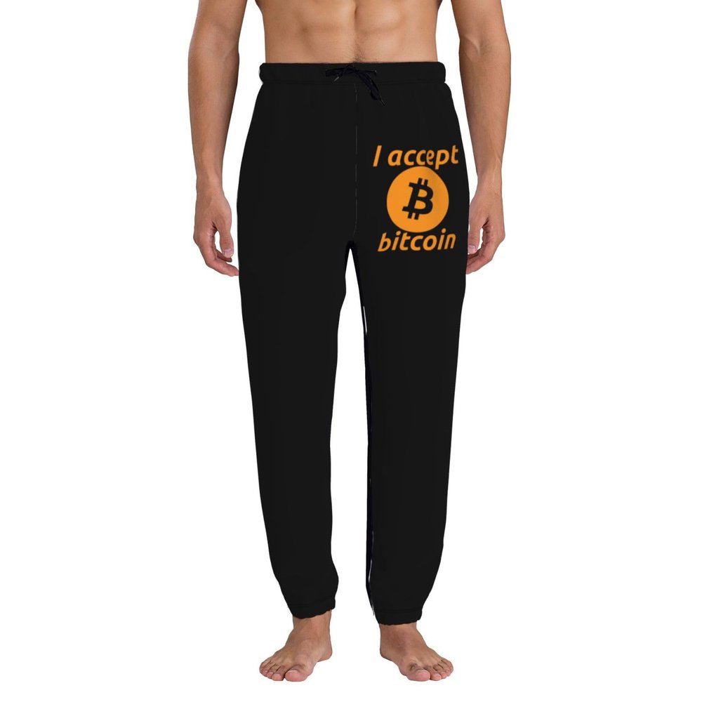 Wqtjkmdd I Accept Bitcoins Men's Sweatpants Man Casual Slacks White