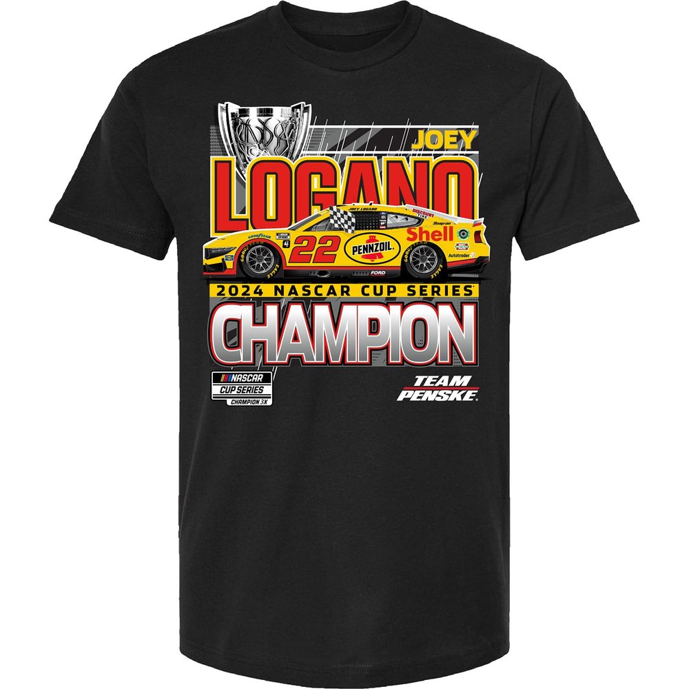 Checkered Flag Sports Joey Logano 2024 Official NASCAR Cup Series Champ T-Shirt Black (US, Alpha, XX-Large, Regular, Regular, Black)