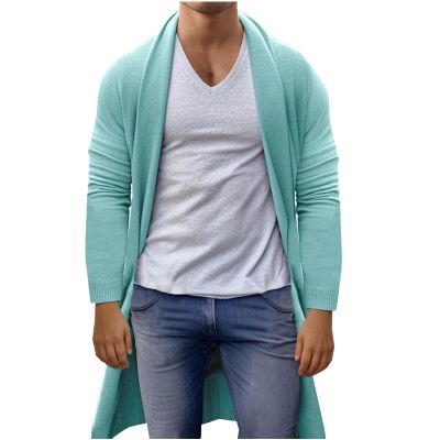 XUNRYAN Men's Open Front Cardigan Knit Ribbed Sweater Jacket Shawl Collar Cardigans Loose Fit Chunky Sweater Coat Pockets