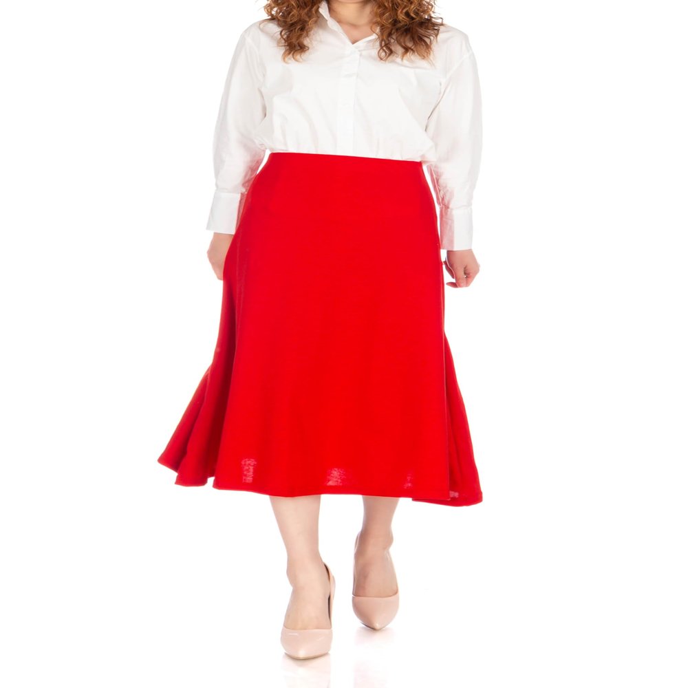 Dani's Choice Elastic Waist A-line Flared Long Skirt (S, Red)