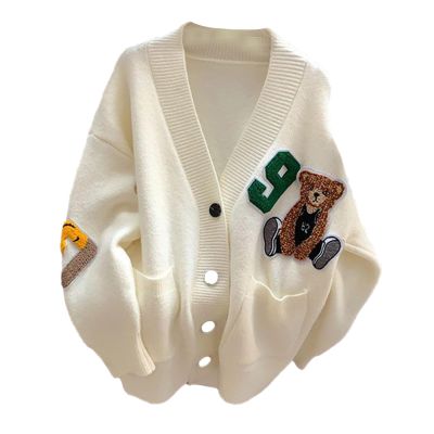 Dsgzkk Sweaters,Womens Knitted Cardigans Cartoon Sweater Button Down V-Neck Solid Color Outerwear Tops Coat with Pocket