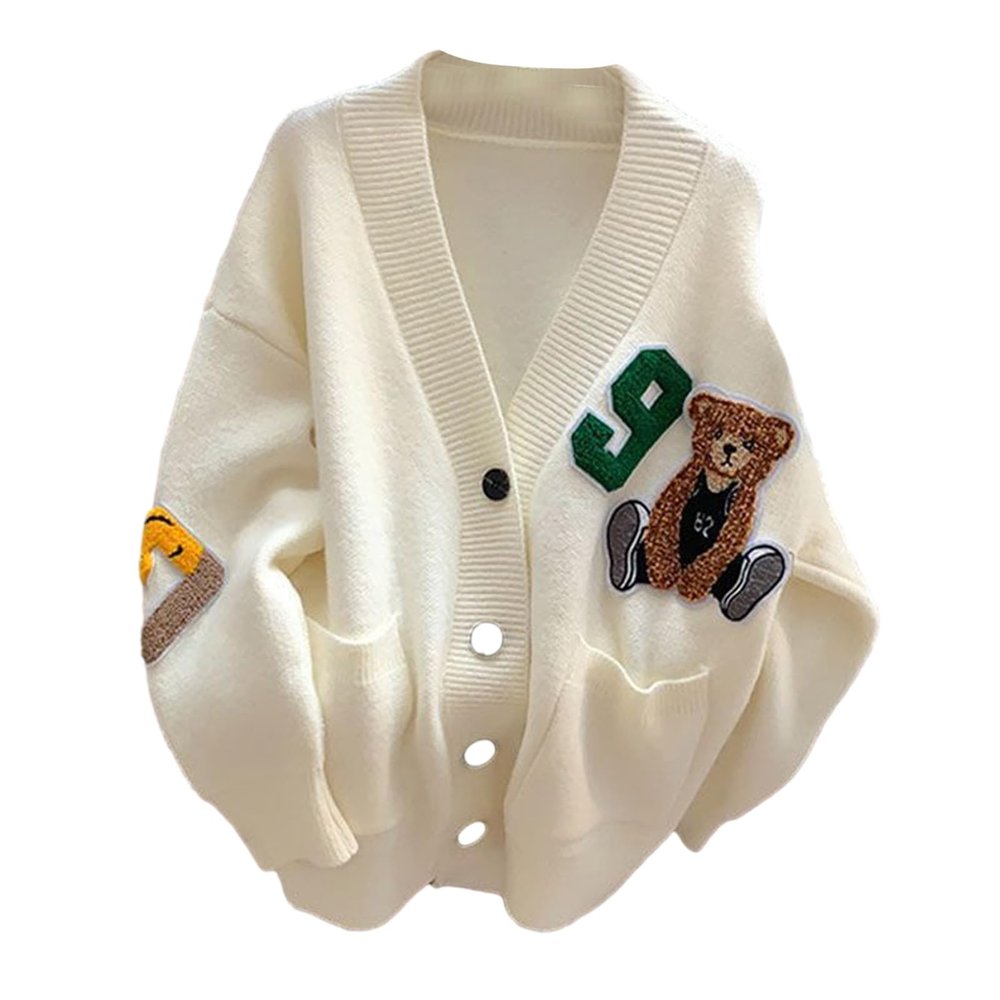 Dsgzkk Sweaters,Womens Knitted Cardigans Cartoon Sweater Button Down V-Neck Solid Color Outerwear Tops Coat with Pocket
