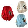 Dsgzkk Sweaters,Womens Knitted Cardigans Cartoon Sweater Button Down V-Neck Solid Color Outerwear Tops Coat with Pocket view 2