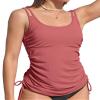 ANFILIA Modest Swimsuits for Women Tummy Control Ladies Swim Tops Ruched Tie-Side Tankini Coral Pink view 1