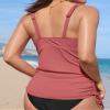 ANFILIA Modest Swimsuits for Women Tummy Control Ladies Swim Tops Ruched Tie-Side Tankini Coral Pink view 2