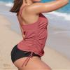 ANFILIA Modest Swimsuits for Women Tummy Control Ladies Swim Tops Ruched Tie-Side Tankini Coral Pink view 3