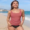 ANFILIA Modest Swimsuits for Women Tummy Control Ladies Swim Tops Ruched Tie-Side Tankini Coral Pink view 4