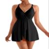MOOSLOVER Women One Piece Swim Dress Swimsuit Tummy Control Ruched Skirted Bathing Suit (M,Black) view 2