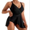 MOOSLOVER Women One Piece Swim Dress Swimsuit Tummy Control Ruched Skirted Bathing Suit (M,Black) view 3