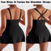 MOOSLOVER Women One Piece Swim Dress Swimsuit Tummy Control Ruched Skirted Bathing Suit (M,Black) view 4