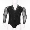 Xnihocha Men's Long Sleeve Latin Tango Unitard Shiny Rhinestones Dance Leotard Lapel Collar Romper Black X-Large view 3