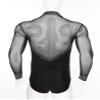 Xnihocha Men's Long Sleeve Latin Tango Unitard Shiny Rhinestones Dance Leotard Lapel Collar Romper Black X-Large view 4