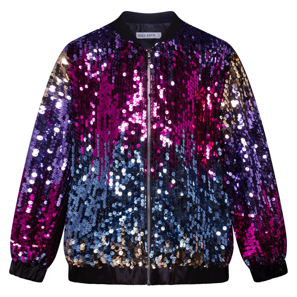 GRACE KARIN Sequin Jacket Cardigan Size 7-8 Gold Purple Blue Outfits Fall Winter Party Sparkle Top Coat for Girls