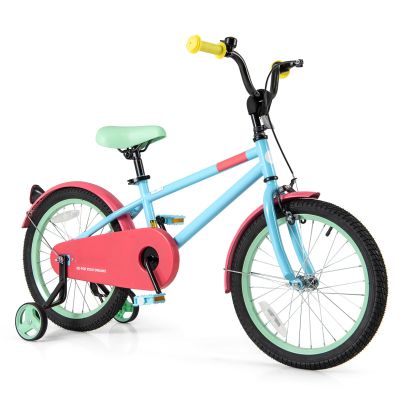 BABY JOY Kids Bike, 18 Inch Sport Style Children's Bicycle with Vivid Color, Training Wheels, Adjustable Handlebar & Saddle, Handbrake & Coaster Brake, Boys Girls Bike for 4-8 Years Old (Red & Blue)