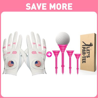 Amy Sport Women's Golf Gloves Left Hand Right with Ball Marker Value 2 Pack with Golf Tees Bulk Unbreakable Pink 25 50 Pack with Gift Box