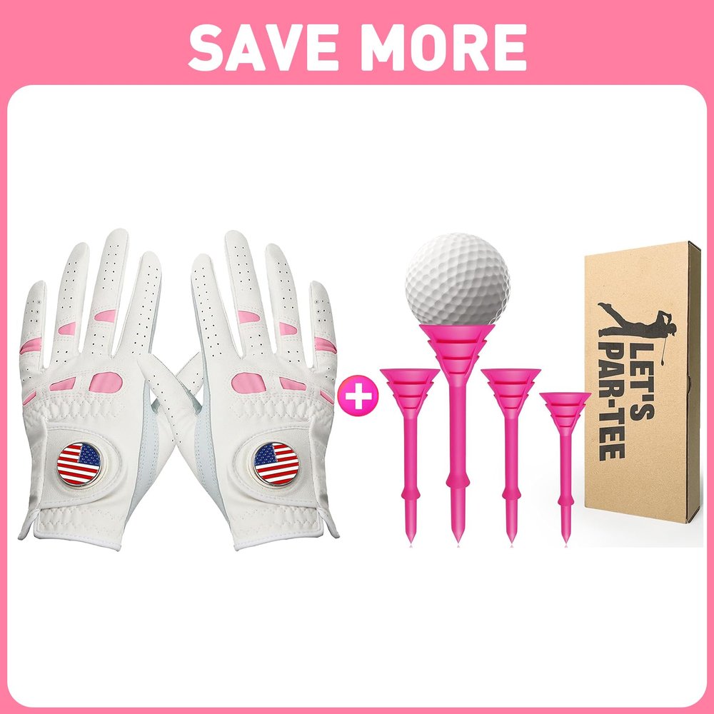 Amy Sport Women's Golf Gloves Left Hand Right with Ball Marker Value 2 Pack with Golf Tees Bulk Unbreakable Pink 25 50 Pack with Gift Box
