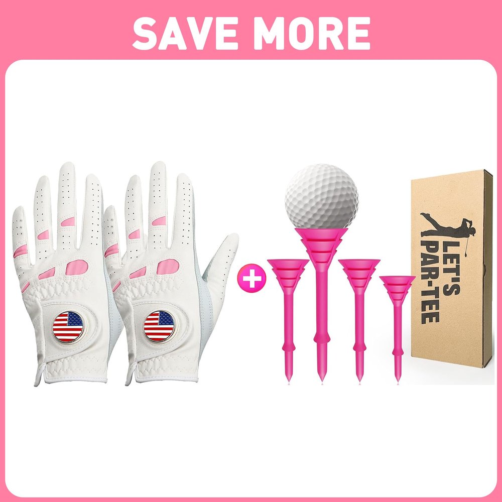 Amy Sport Women's Golf Gloves Left Hand Right with Ball Marker Value 2 Pack with Golf Tees Bulk Unbreakable Pink 25 50 Pack with Gift Box